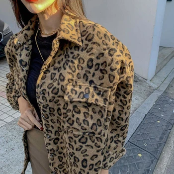 2021 jar Vintage Leopard Bunda Plus Veľkosť Bežné Leopard Ženy Kabát Zimný Topy Pre Ženy Šaty, Elegantné Vlna Outwear