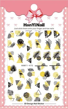 3D nail art nálepka pre manikúru, dekorácie čierne zlato farby, geometrické línie listy ultra tenké jazdca na nechty, lepidlo HY004