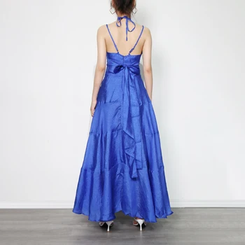 TWOTWINSTYLE Backless Modré Šaty Pre Ženy 2021 Okolo Rukávov Ruched Strany Letné Šaty Ženskej Módy Nové Oblečenie 2021