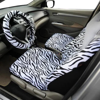 Auto Krátke Plyšové Biela Zebra Prestieranie Nastaviť Univerzálne Uchytenie Väčšina Sedadlami Volant, Kryt Ramenný Pásik Auto Kryt Sedadla