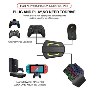 Jednou Rukou Herné Klávesnice, Myši Nastaviť RGB Podsvietenie Prenosný Mini Herné Klávesnice Myši s Converter Adaptér pre PC a PS4 Xbox prepínač