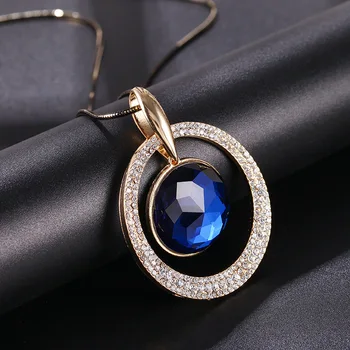 Kolo Kruhu Náhrdelník Prívesok Zlatej Farby Reťazca Modré Crystal Náhrdelníky Ženy Boho Prívesky, Náhrdelníky Šperky