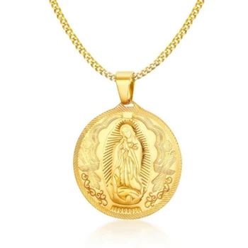 Panna Mária Z Guadalupe Medaila Náhrdelník Prívesok Z Ušľachtilej Ocele Zlatý Tón Panny Márie A Patróna Medaily Muž