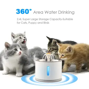 2.4 L Automatické Pet Mačka Studne S LED Elektrické Stlmiť Vody Feeder USB Napájačiek Misy Pet Nápojové Fontány Dávkovač