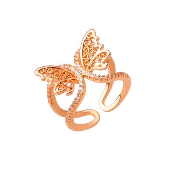 Kórejský KC Duté Motýľ CZ Krúžok pre Ženy Nastaviteľné Otvorený Dizajn Micro Vykladané Kubický Zirkón CZ Motýľ Krúžok Svadobné Šperky