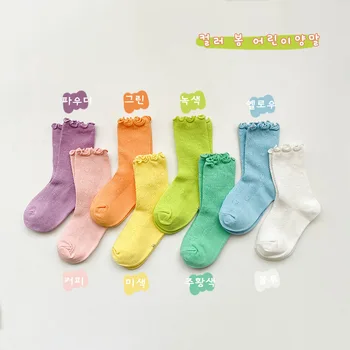 2021 detské Ponožky Nové Jarné A Letné Príliv Ponožky jednofarebné Ponožky dámske Dreva Uši Pre Dievčatá V Tube Oka Ponožky