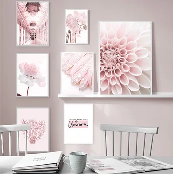 Ružový Kvet Dahlia Pivónia Coral Koridoru Citácie Wall Art Plátno Na Maľovanie Nordic Plagáty A Potlačou Obrazov Na Stenu Pre Obývacia Izba