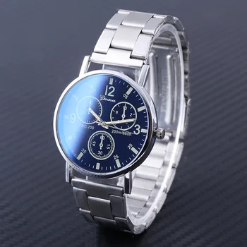 Módne ležérne pánske hodinky nové neutrálne hodinky Geneva false farba očí modrá sklo, oceľové pásmo hodinky mužov quartz hodinky