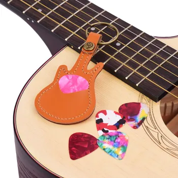 Kožené Gitara Výbery Krúžok 5 ks Celuloid Gitara Výbery Majiteľa Prípade Taška Gitara Tvar String Nástroj Príslušenstvo