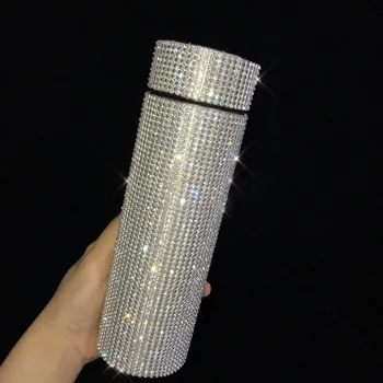 500 ml Šumivého Fľašu Termosky z Nehrdzavejúcej Ocele Smart Zobrazenie Teploty Vákuovej Banky Izolované Páčkové Diamond Fľaša na Vodu