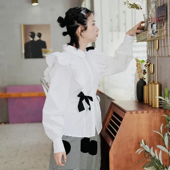 Imakokoni Hej Er Nao bielej čistej bavlny pás tričko huba dlhý rukáv žena originálny dizajn Japonský jar a na jeseň modely