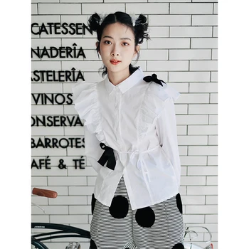 Imakokoni Hej Er Nao bielej čistej bavlny pás tričko huba dlhý rukáv žena originálny dizajn Japonský jar a na jeseň modely
