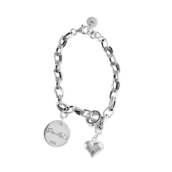 QMCOCO 925 Silver Vintage Heart-Shape Úsmev Kolo List Prívesok Náramok Žena Trendy Jednoduché, Ručne vyrábané Šperky Pre Ženy, Darčeky