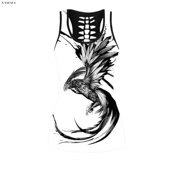 Phoenix Tetovanie 3D Vytlačené Ženy Combo Dve Kus Jogy Nastaviť Vesta Duté Sa Tank Top Vysoký Pás Leginy Lete Bežné Šport