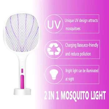 Elektronické Mosquito Killer 3000V USB Nabíjateľné Anti-komár Lietať Plácačka Pasce Komár Pasca 3 V 1 LED