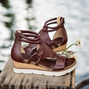 Ženy Ríma Sandále Bežné dámske Sandále Kliny Platformu Farbou Topánky Zipsy Vystrihnúť Pláži Žena Otvorené Prst Letné Sandále