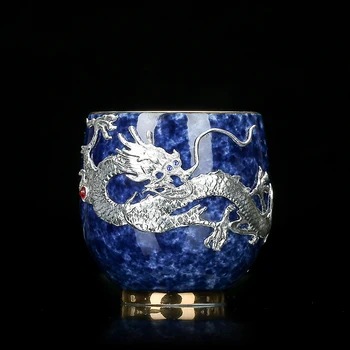 80 ml Keramické Teacup Silver Dragon Dekorácie Čajových Šálok Master Pohár Čínskej Kung-Fu Čaj Nastaviť Remesiel Domov Ozdobou pre Priateľ Dary