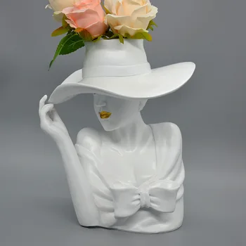 Kreatívne Živice Omietky Váza Moderné Ručné Socha Socha Elegantné Famale Hlavu Váza kvetináče Nordic IN Home Decor