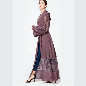 Plus Veľkosť Jeseň Blusas Mujer De Moda 2020 Abaya Ženy Dlho Šifón Čipky Cardigan Kimonos Mujer Roupa Kórejský Módne Oblečenie