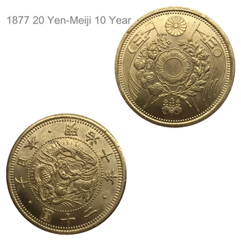 1877 Mince Japonsko 20 Jen Meiji 10 Rok Zlaté Mince Zberateľské Mosadz Kópiu Mince