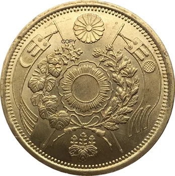 1877 Mince Japonsko 20 Jen Meiji 10 Rok Zlaté Mince Zberateľské Mosadz Kópiu Mince