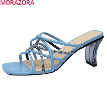 MORAZORA 2021 Nový Príchod Ženy Sandále Fashion Square Prst Vysoké Podpätky, Topánky Letné Zmiešané Farby Dámy Topánky Tkaných