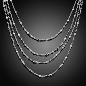 925 Silver Multi Layer Okrúhle Korálky Náhrdelník Reťaze Pre Ženy, Svadobné Šperky, Darčeky