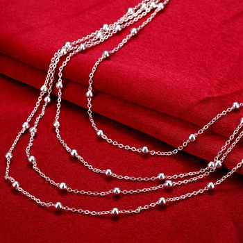 925 Silver Multi Layer Okrúhle Korálky Náhrdelník Reťaze Pre Ženy, Svadobné Šperky, Darčeky