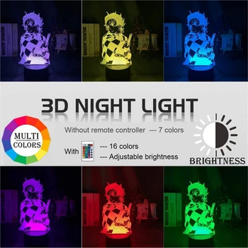 3D Akrylové Anime Led Nočné Svetlo Kimetsu Č Yaiba USB Powered Diaľkové Ovládanie Spálňa Decor stolná Lampa Darček k Narodeninám Démon Vrah