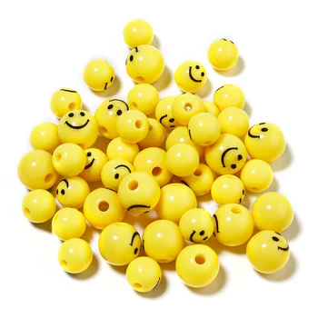 Linsoir akrylové korálky žltá úsmev na tvár 50pcs/10 mm Veľa šperky Príslušenstvo pre náramok, takže veľkoobchod položiek