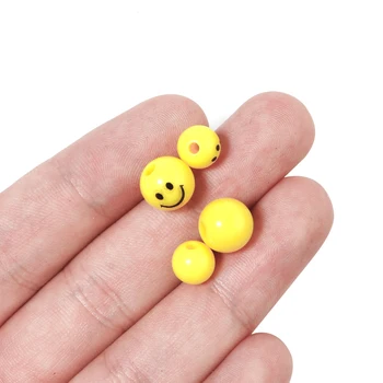 Linsoir akrylové korálky žltá úsmev na tvár 50pcs/10 mm Veľa šperky Príslušenstvo pre náramok, takže veľkoobchod položiek