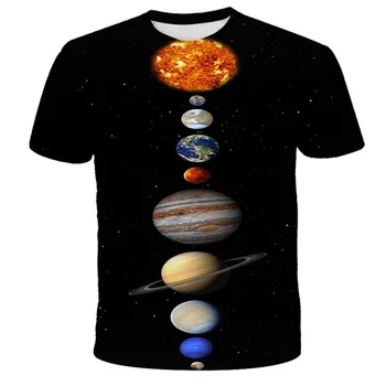 Zábavné 3D Hviezdnu Oblohu Baby Boy Šaty T-shirt Deti Solárneho Systému Vytlačené Krátkym Rukávom Letné Topy Moderný Streetwear Kostým Tees