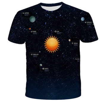 Zábavné 3D Hviezdnu Oblohu Baby Boy Šaty T-shirt Deti Solárneho Systému Vytlačené Krátkym Rukávom Letné Topy Moderný Streetwear Kostým Tees