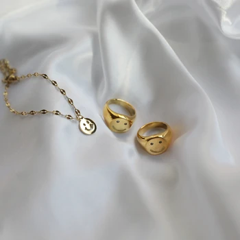 Krásne Zirconia Oko Smajlík Krúžky pre Chlapcov, Dievčatá Priateľov z Nehrdzavejúcej Ocele Značkové Šperky 2021 Ženy Úsmev Anillos 18k Zlatom