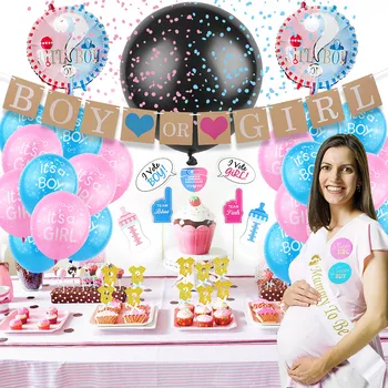 115 Dielna Sada Baby Gender Secret Party Dekorácie Balón Chlapec Alebo Dievča, Balón Balenie Obsahuje Fólie A Latexové Balóny Foto Prop