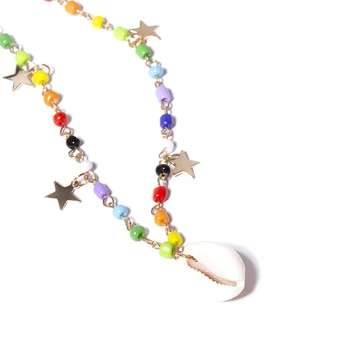 1pc Novej Boho Multicolor Korálky Star Choker Shell Prívesok Reťazca Náhrdelník Ženy Šperky