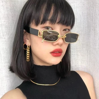 ZUEE Vintage Obdĺžnik slnečné Okuliare Luxusné Módne Ženy Muži Okuliare Golden Square Shot Okuliare Značky Gafas De Sol Mujer 2020