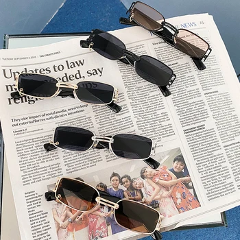 ZUEE Vintage Obdĺžnik slnečné Okuliare Luxusné Módne Ženy Muži Okuliare Golden Square Shot Okuliare Značky Gafas De Sol Mujer 2020