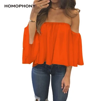 Homophony Plus Veľkosť T-Shirt Ženy Lete Sexy Mimo Ramenný Šifón Tričko Príčinné Krátke Sleeve Tee Tričko Dámske Topy S-5XL blusas