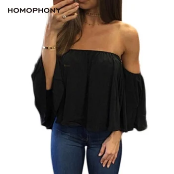 Homophony Plus Veľkosť T-Shirt Ženy Lete Sexy Mimo Ramenný Šifón Tričko Príčinné Krátke Sleeve Tee Tričko Dámske Topy S-5XL blusas