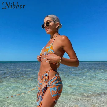 Nibber Pláži Dovolenku Sexy Plavky 3 Sedacia Súprava Obväz Bikini Top+Nohavičky+Kryt Ups 2021 Letné Oblečenie Pre Ženy