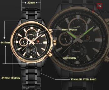 2020 NAVIFORCE Pánske Hodinky Top Značky Luxusné Quartz Hodinky Mužov Čierna Oceľ Remienok Auto Dátum Zobrazenie Týždňa pánske Módne Náramkové hodinky