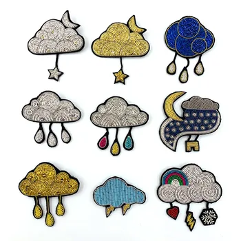 Ručné výšivky striebro zlato modrý oblak dážď Módne láska Odznak pre DIY taška klobúk, kabát, topánky brošňa Broche REKLAMY