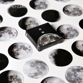 45 ks/Pack Black White Fáz Mesiaca Príručka Albumy Dekorácie DIY Nálepky