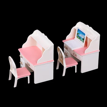 1Set Virtuálnej Hrať domček pre bábiky s Nábytkom Stôl+lampa+notebook+stoličky Príslušenstvo Pre 1/6 Bábika