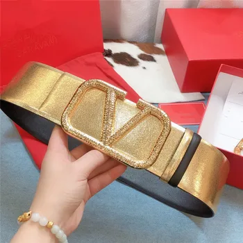 Jar leto 2021 luxusné vip dizajnér elastický korzet pás pre ženy, zvratné zlata 7 CM široký kožený postroj fashionbelt
