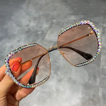 Nadrozmerné daimond slnečné okuliare 2021 luxusné slnečné okuliare ženy Jasný objektív Okuliare Odtiene Pre Ženy oculos feminino vintage