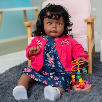 60 CM Ručne vyrábané Reborn Bábiky Sue-Sue Čiernej Kože African American Dieťa Dievča Bábiku Realisticky Maľovanie Bábika Darček pre Deti Drop Shipping
