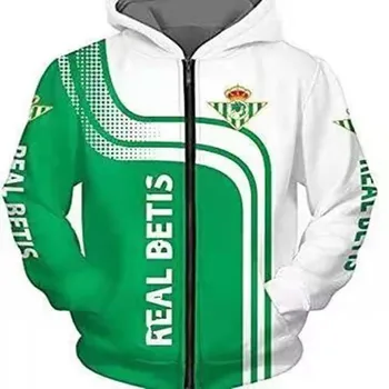 Pánske módne kapucňou na zips, tričko na jar a na jeseň Royal Betis logo 3D tlač príležitostné športové kapucňou sveter