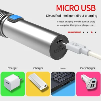 USB Rechargable Mini LED Baterka 3 Osvetlenie Režim Nepremokavé Pochodeň Teleskopická Zoom Štýlové Prenosné Oblek pre Nočné Osvetlenie